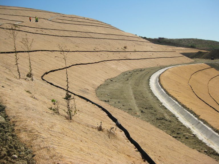 Coconut erosion control blanket C125 on a slope